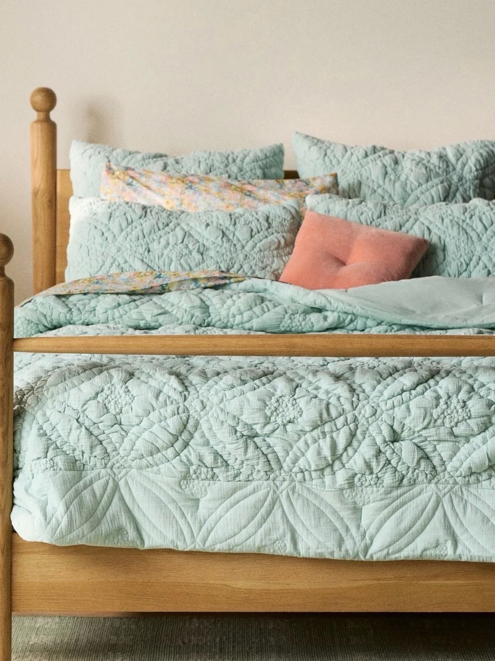 New Anthropologie everly cotton floral euro sham textured mint green blue cover